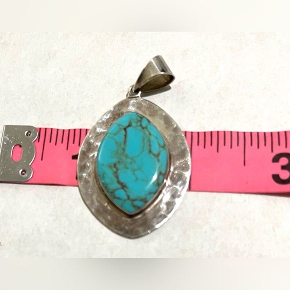Sterling Silver Mexican Modernist 925 Handcrafted Turquoise Pendant - Picture 8 of 9